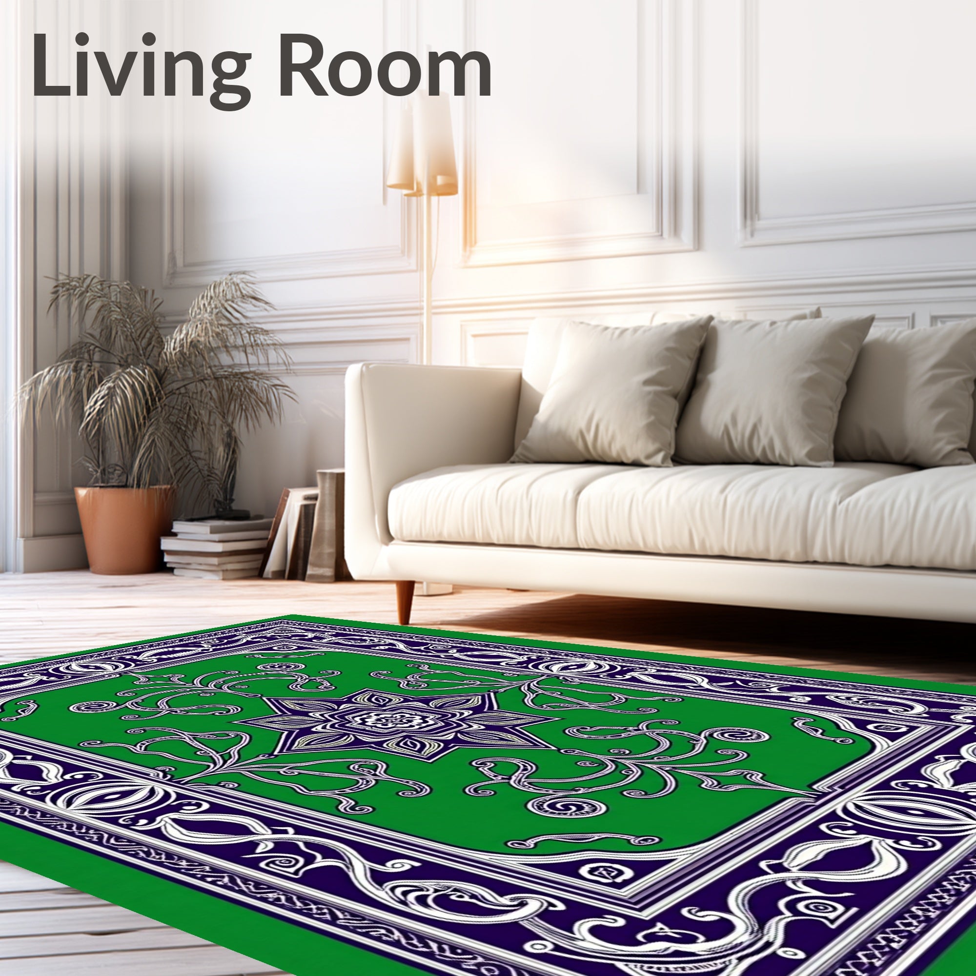 Emerald Green Floral Medallion Border Rug