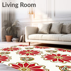 Festive Red Golden Floral Medallions Rug