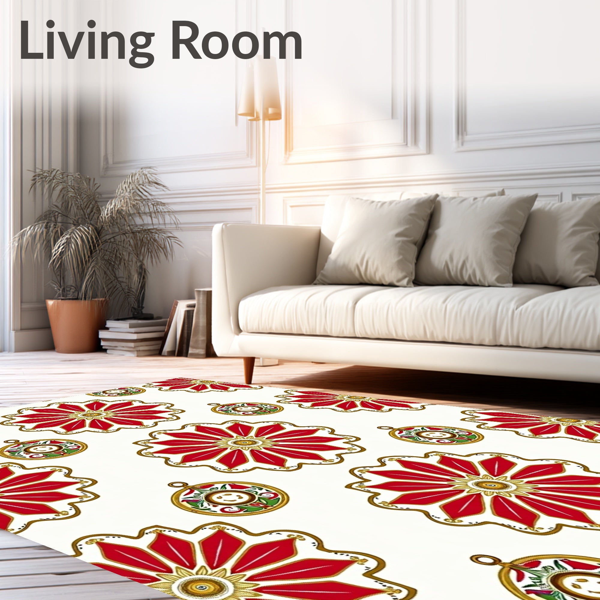 Festive Red Golden Floral Medallions Rug
