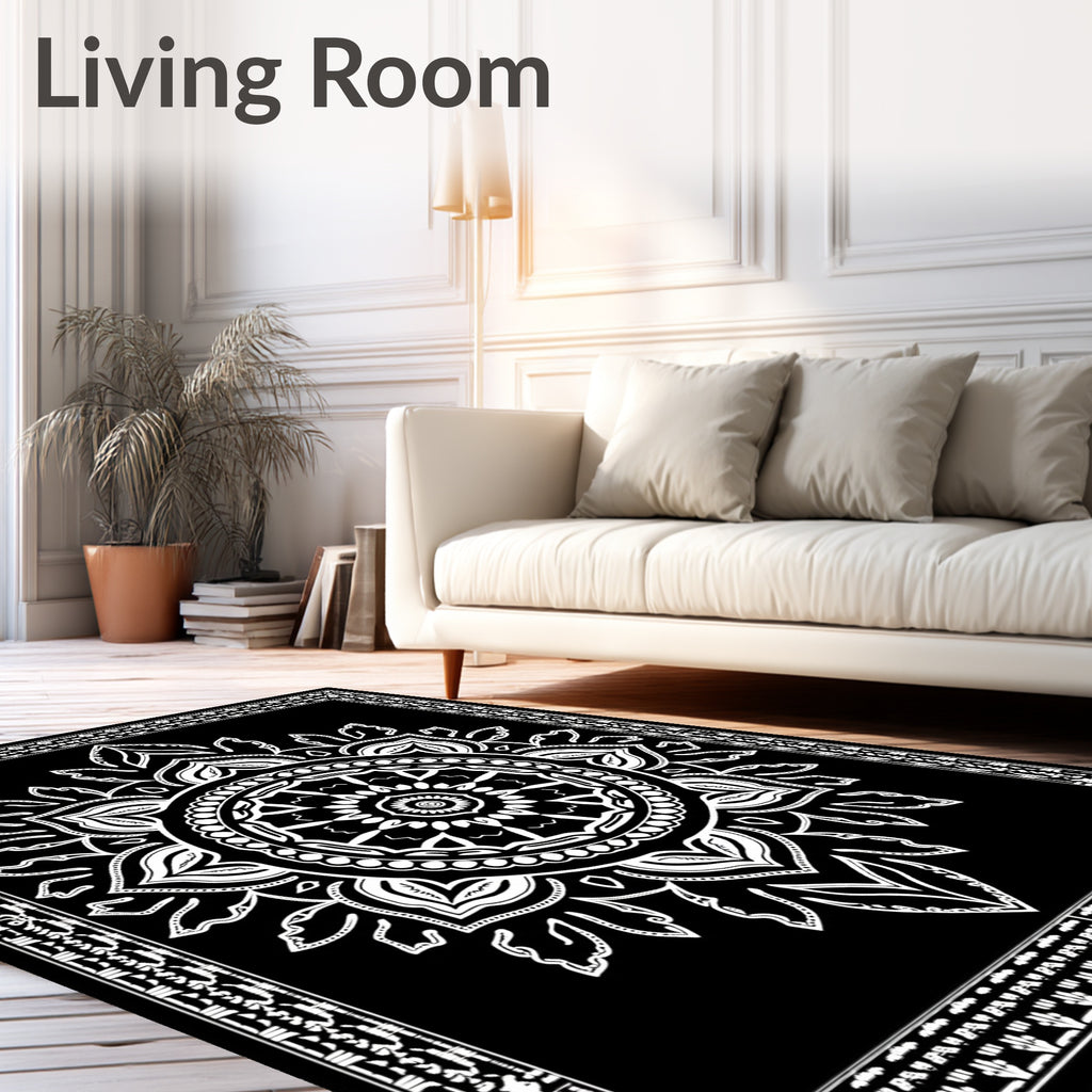 Black White Intricate Mandala Bloom Rug