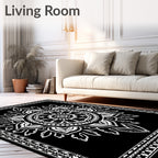 Black White Intricate Mandala Bloom Rug