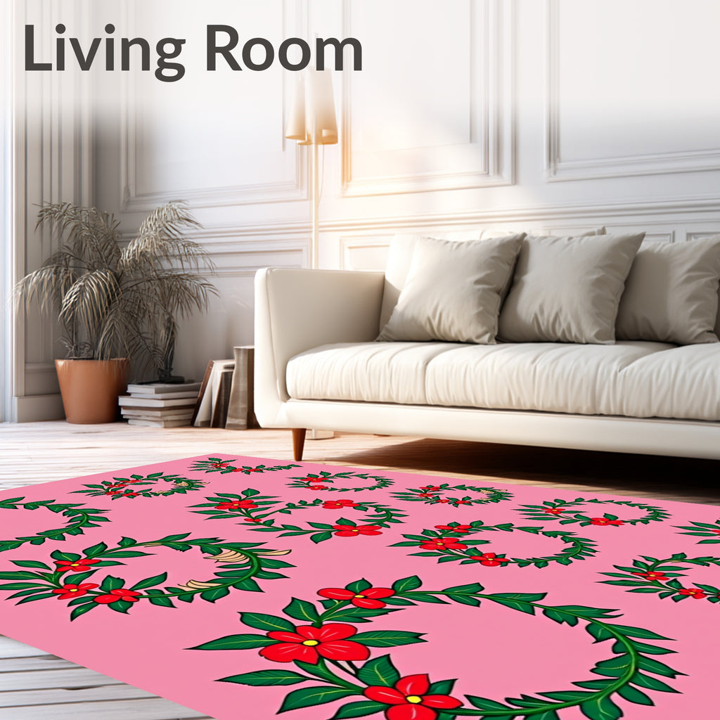 Red Floral Garland Wreath Arrangement Rug