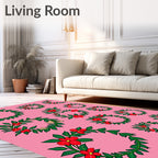 Red Floral Garland Wreath Arrangement Rug