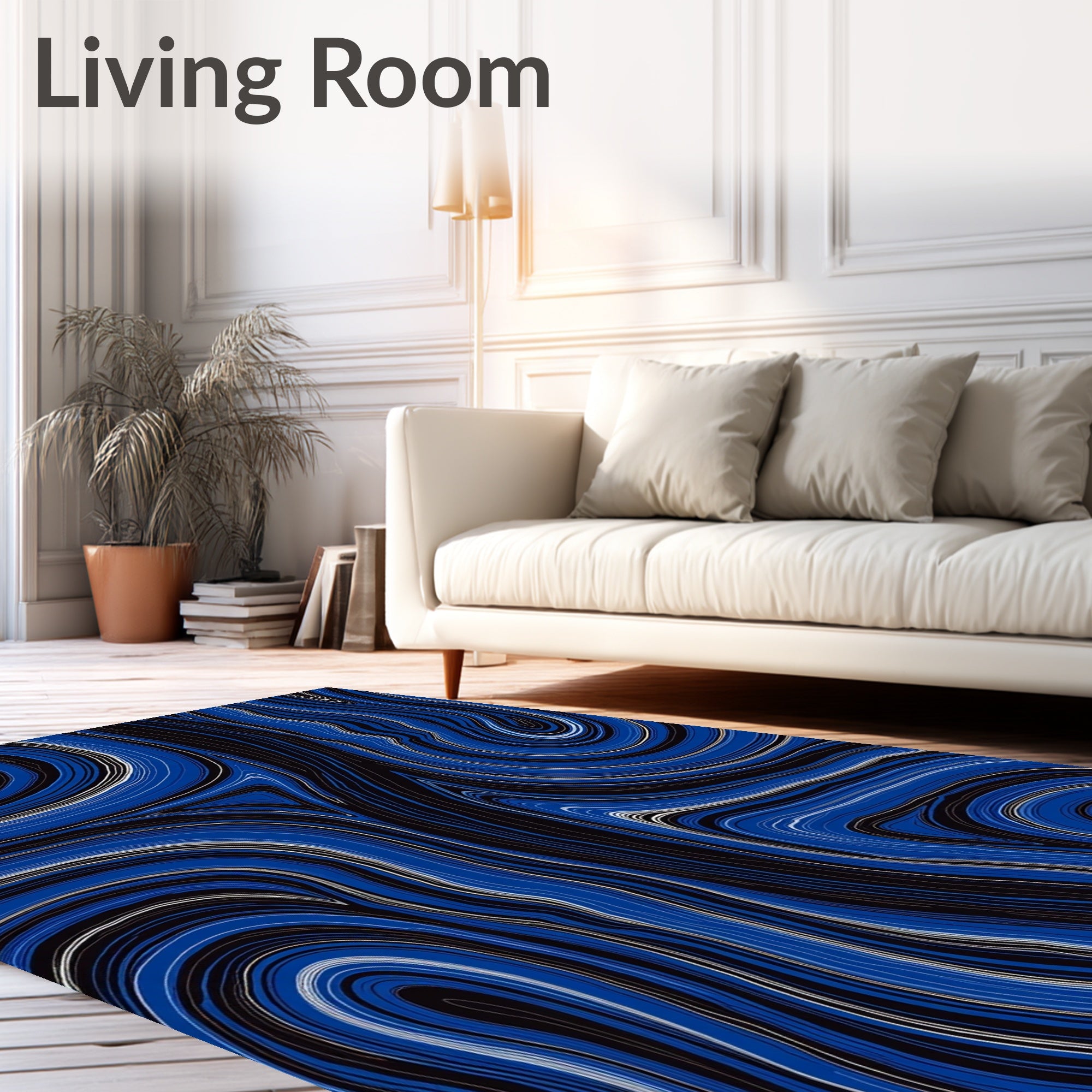 Deep Blue Swirl Agate Texture Rug