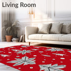 Red Abstract Winter Trees Snowflakes Rug