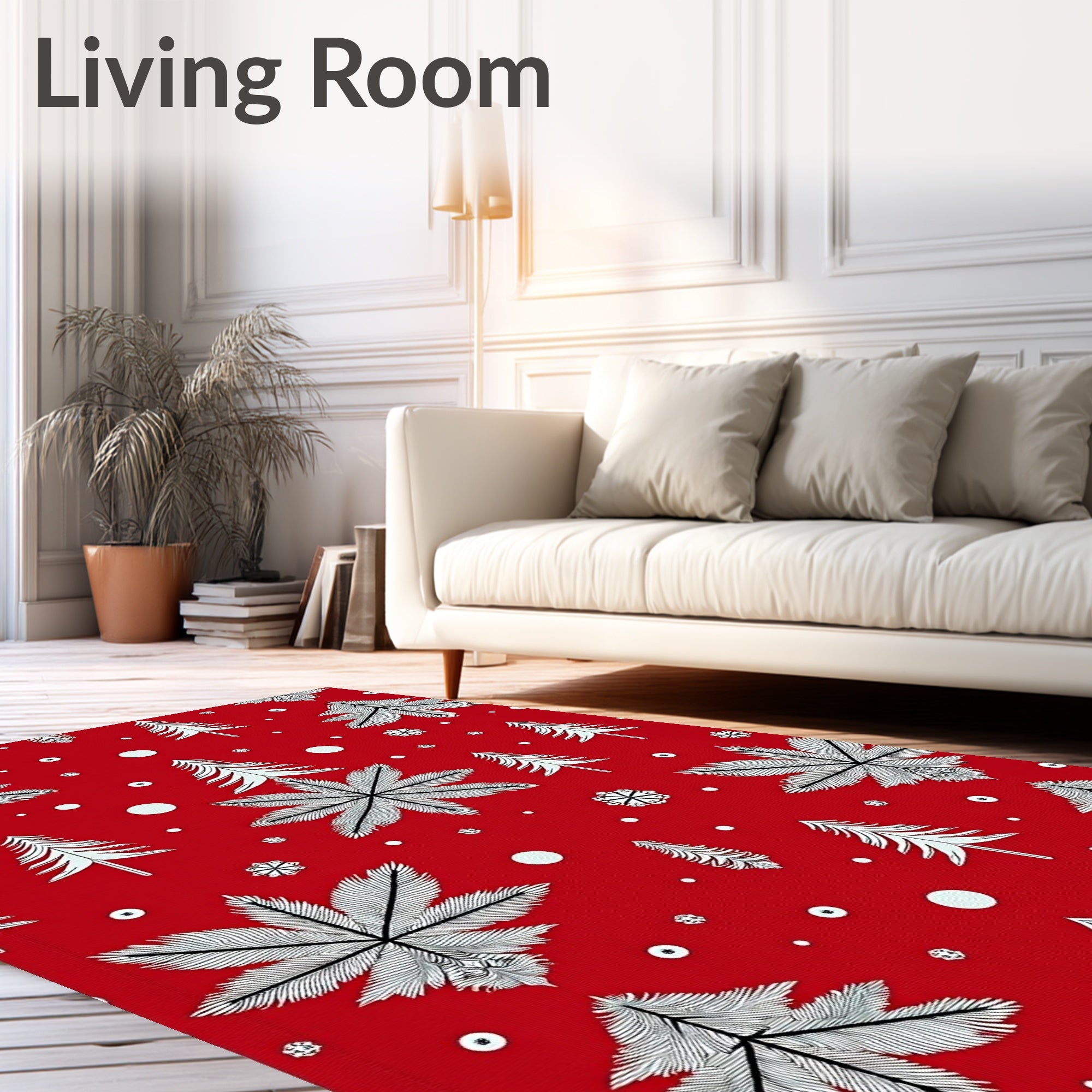 Red Abstract Winter Trees Snowflakes Rug