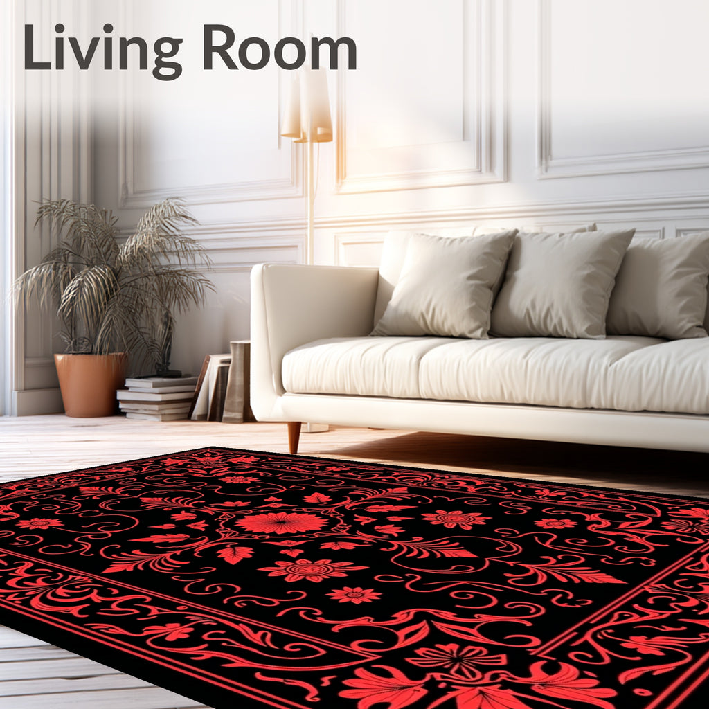 Crimson Floral Medallion Frame Rug