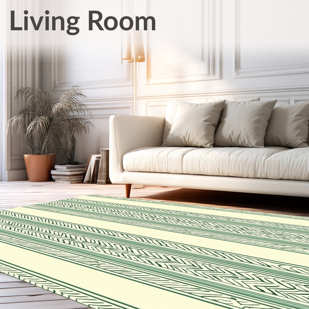 Green Striped Chevron Cream Accent Rug