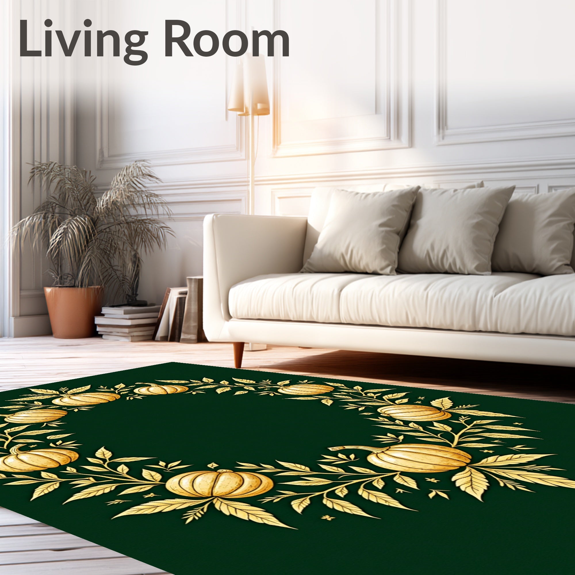 Golden Pumpkin Leaf Wreath Rug