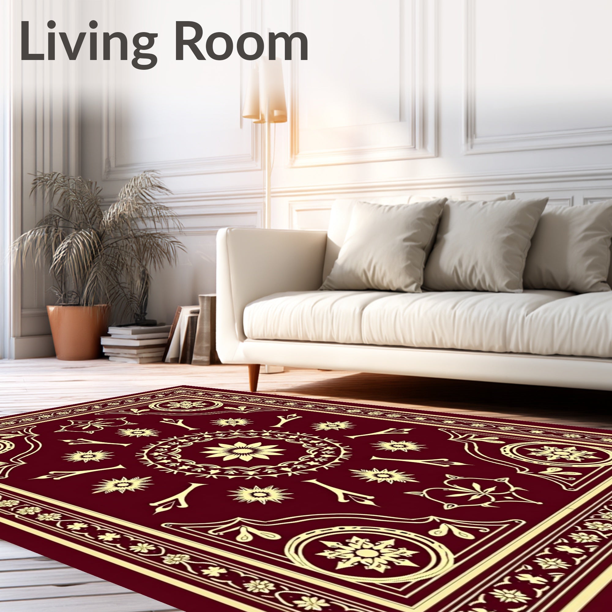 Crimson Yellow Ornate Medallion Border Rug