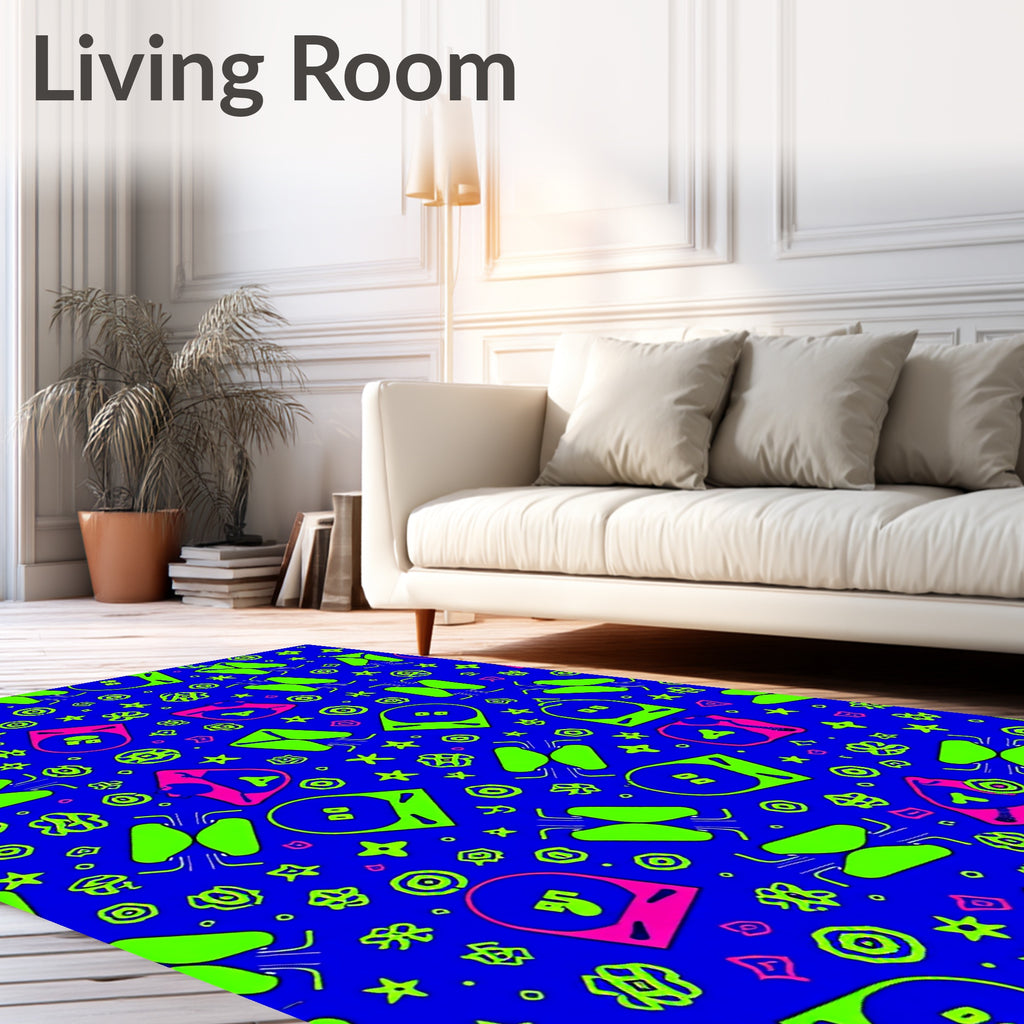 Bright Green Pink Abstract Shapes Rug