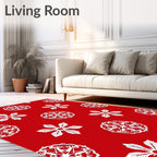 Crimson White Snowflake Mandalas Rug