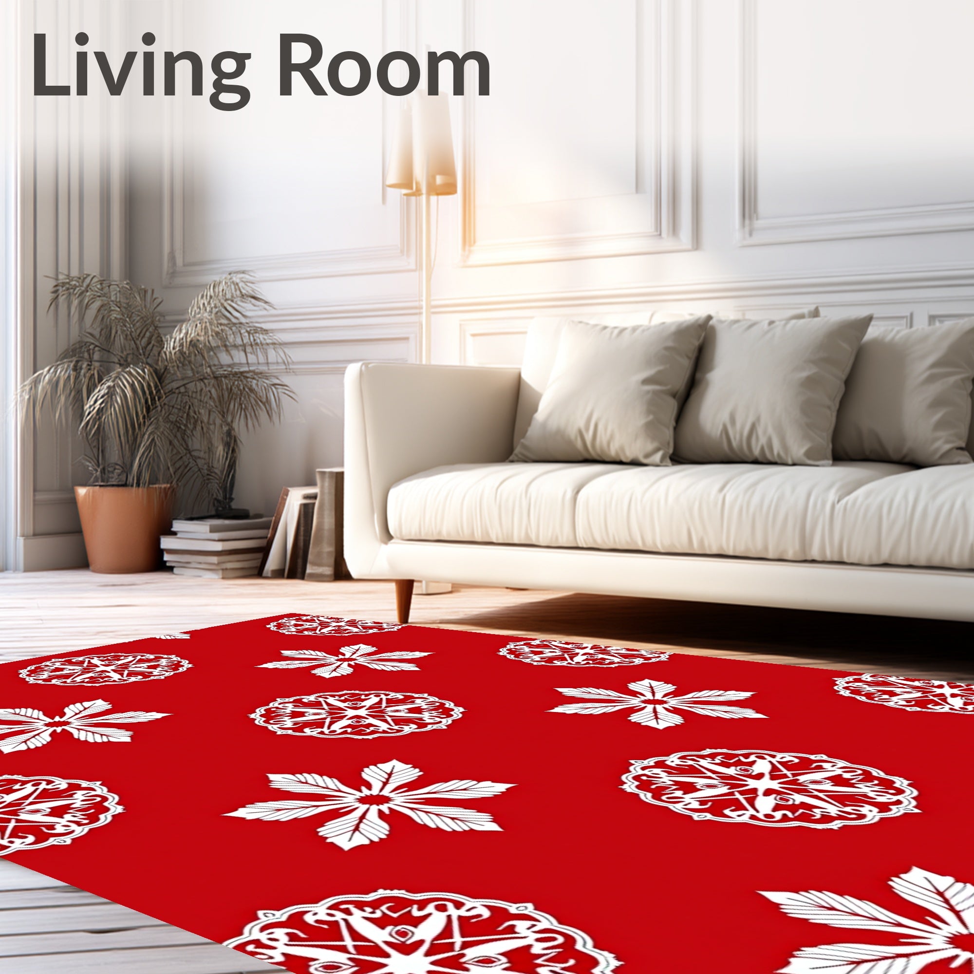 Crimson White Snowflake Mandalas Rug