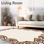 Rich Brown Scrollwork Floral Border Rug