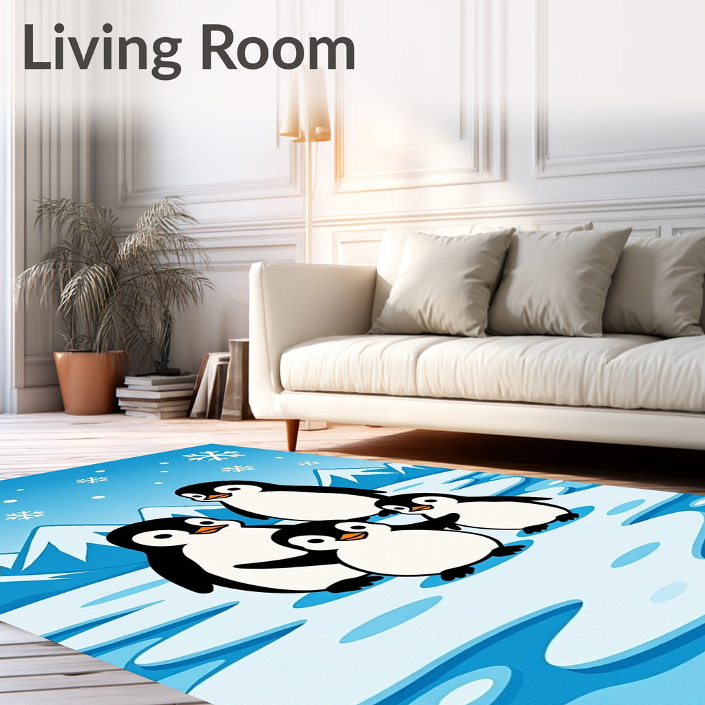 Cute Penguin Family Winter Snowflakes Rug