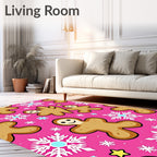 Pink Gingerbread Snowflakes Christmas Rug