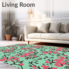 Pink Blossom Branches on Mint Background Rug