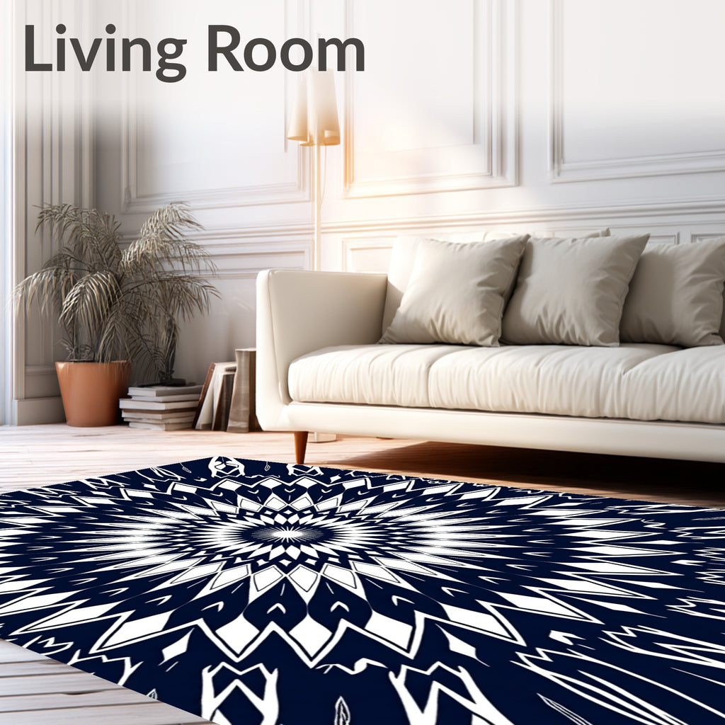 Bold Indigo Symmetrical Sunburst Rug
