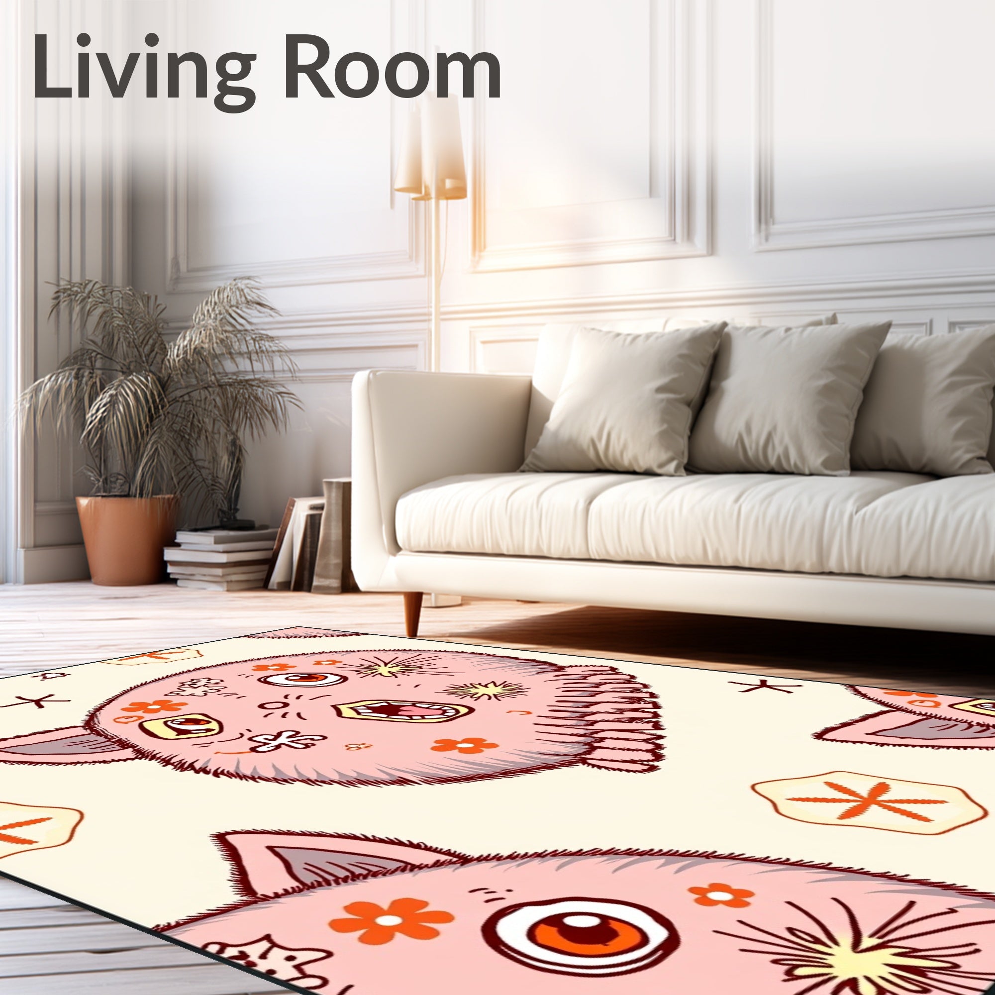 Whimsical Pink Furball Floral Sea Creature Rug