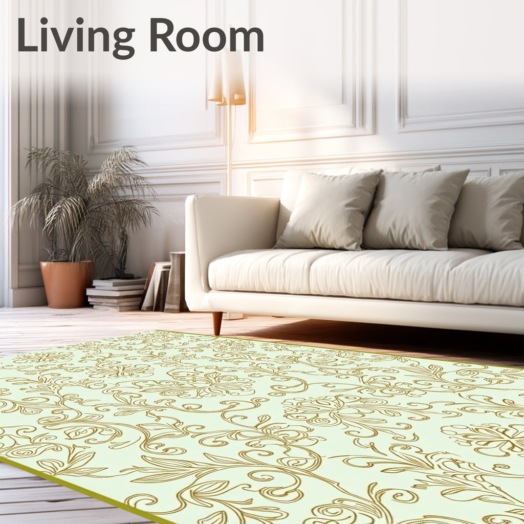 Antique Golden Floral Scrollwork Swirls Rug