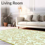 Antique Golden Floral Scrollwork Swirls Rug