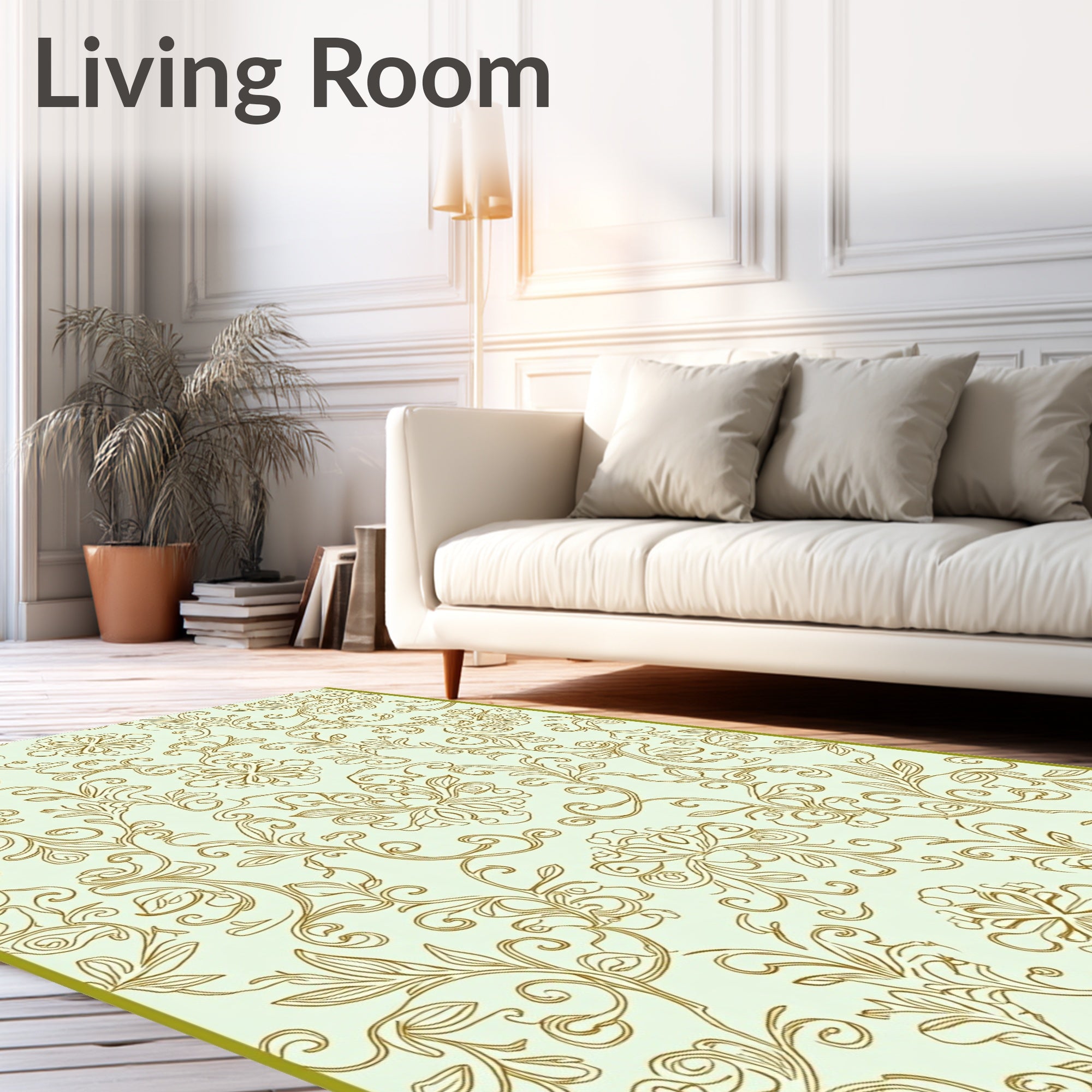 Antique Golden Floral Scrollwork Swirls Rug