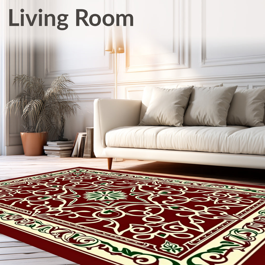 Deep Red Intricate Floral Medallion Rug