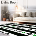 Bold Black White Green Symbolic Stripes Rug