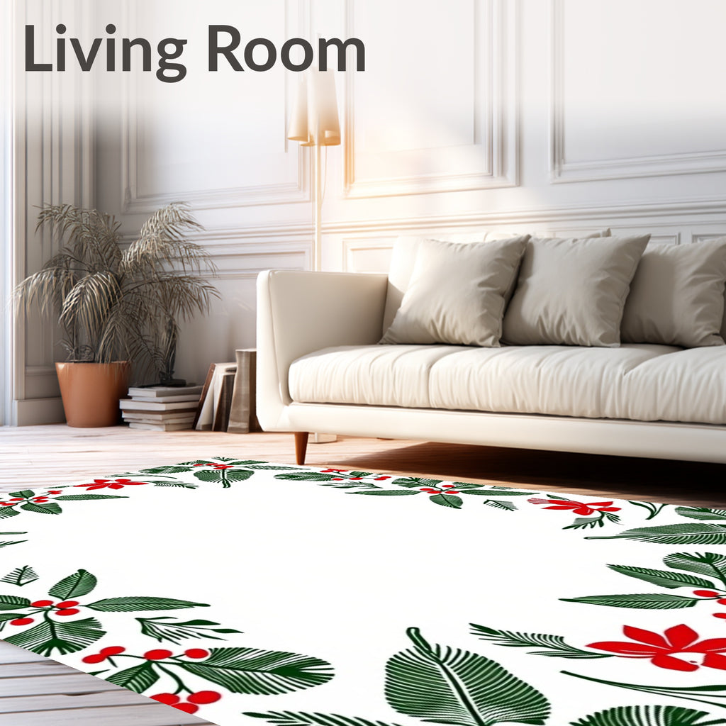 Festive Red Berry Leaf Border Rug