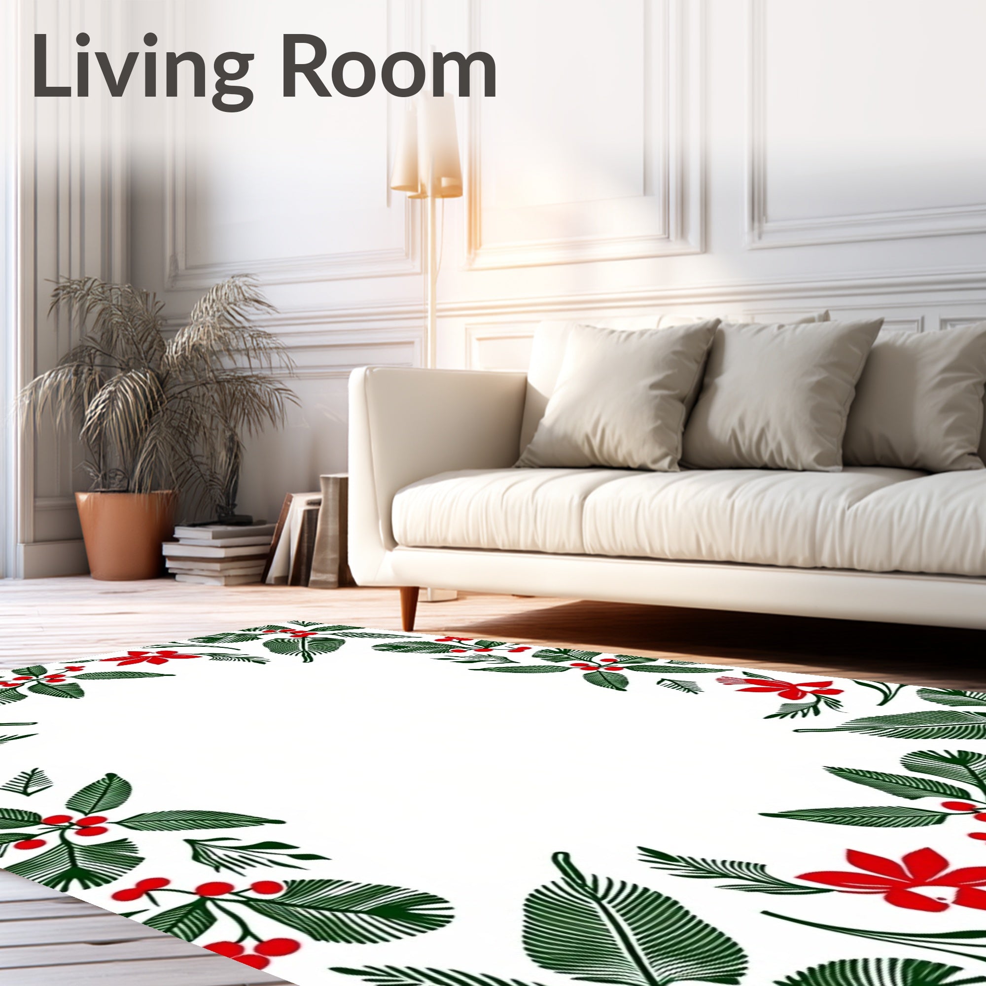 Festive Red Berry Leaf Border Rug