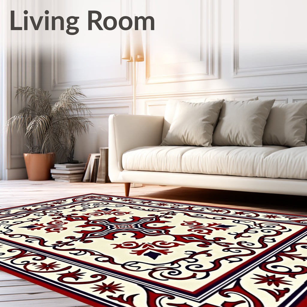 Crimson Navy Floral Medallion Frame Rug