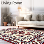 Crimson Navy Floral Medallion Frame Rug