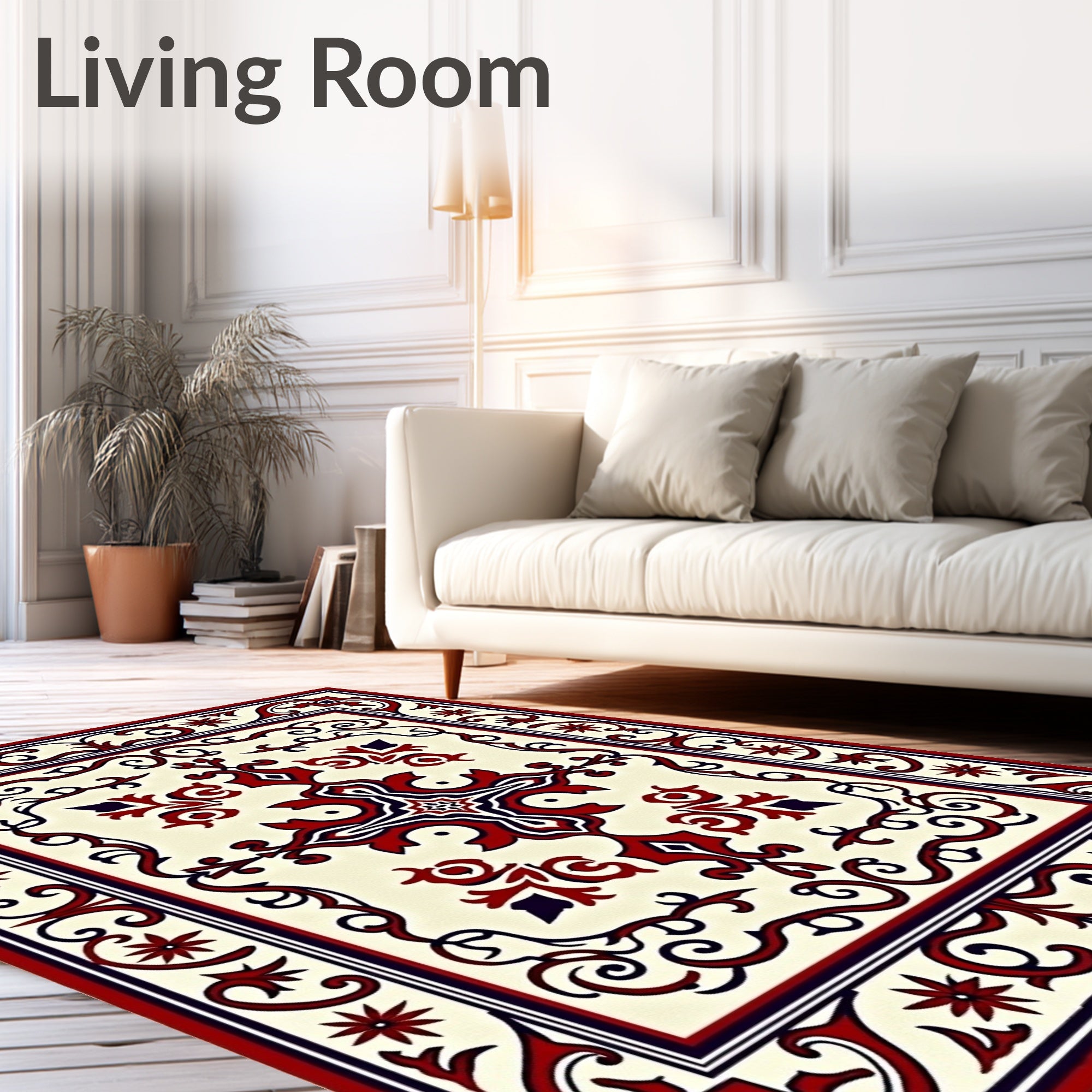 Crimson Navy Floral Medallion Frame Rug