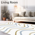 Soft Blue Tan Swirl Waves Rug