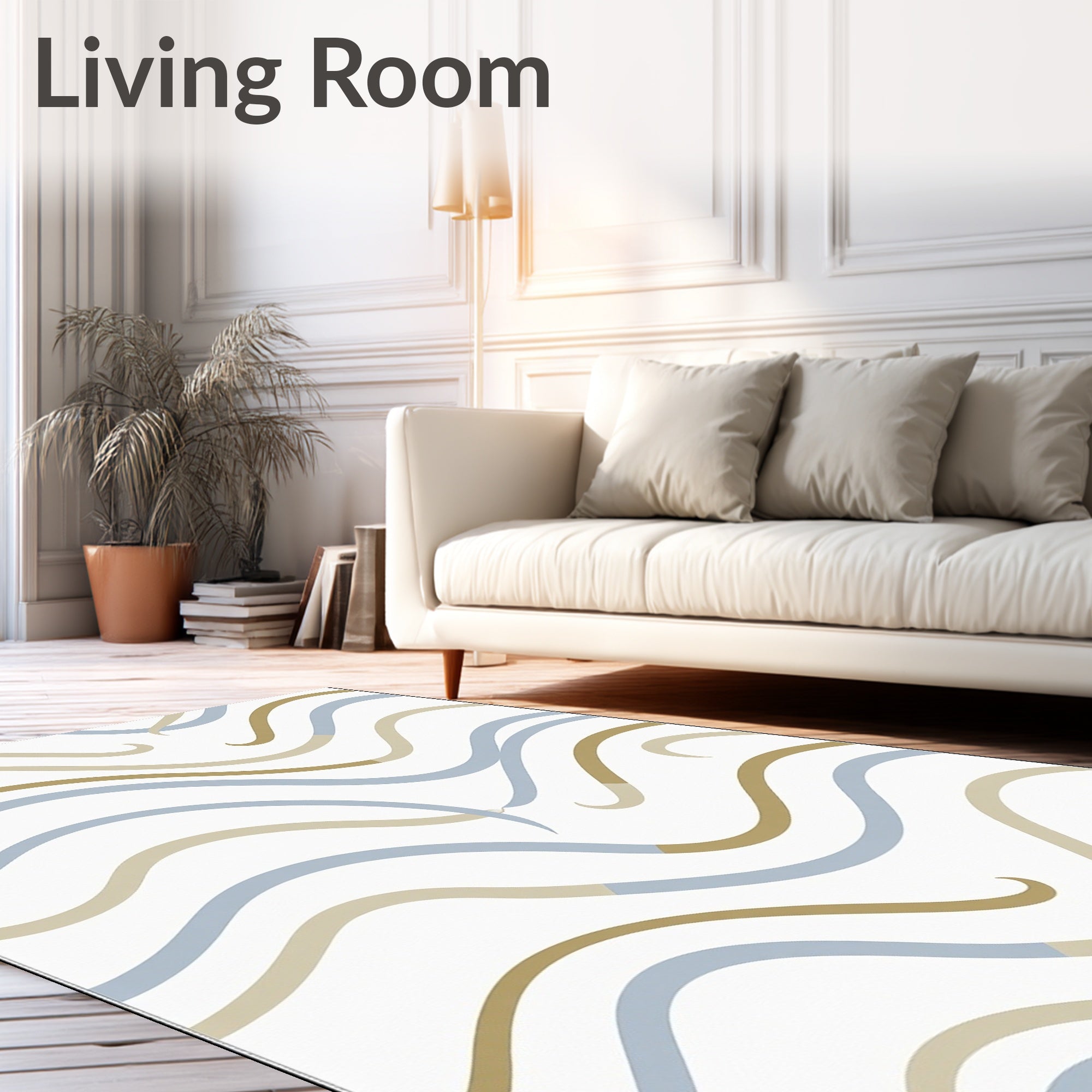 Soft Blue Tan Swirl Waves Rug