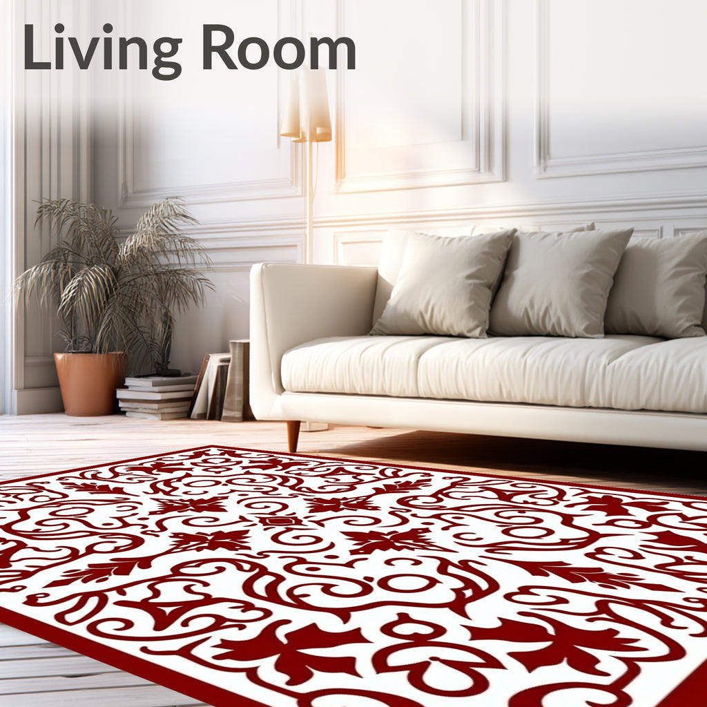 Rich Crimson Vines Medallion Overlay Rug