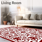 Rich Crimson Vines Medallion Overlay Rug