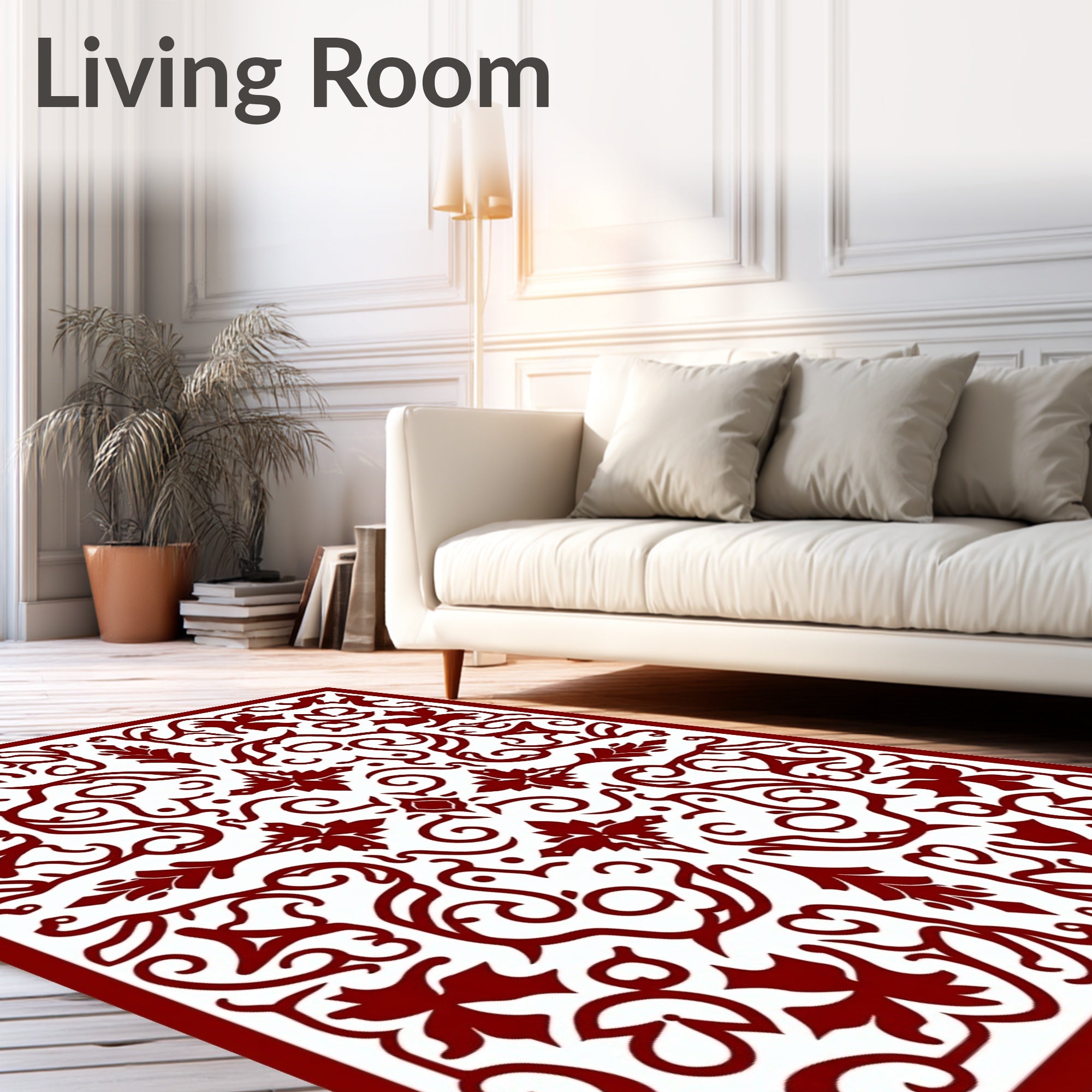 Rich Crimson Vines Medallion Overlay Rug