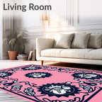 Pink Navy Floral Starburst Tapestry Rug