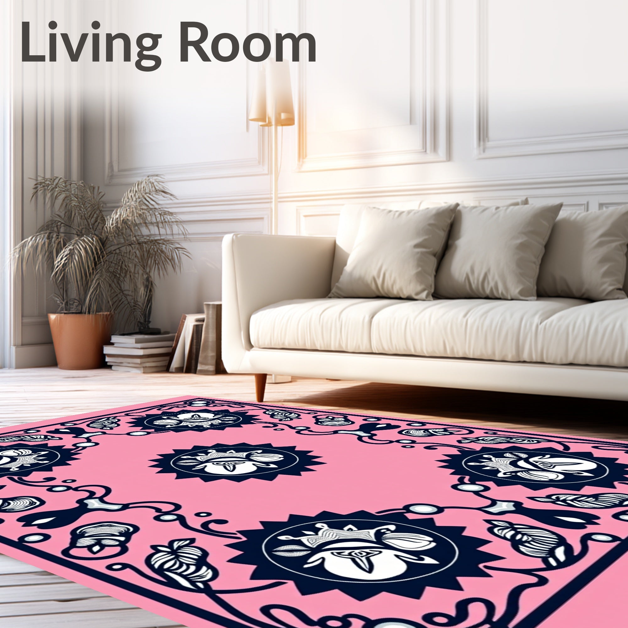 Pink Navy Floral Starburst Tapestry Rug