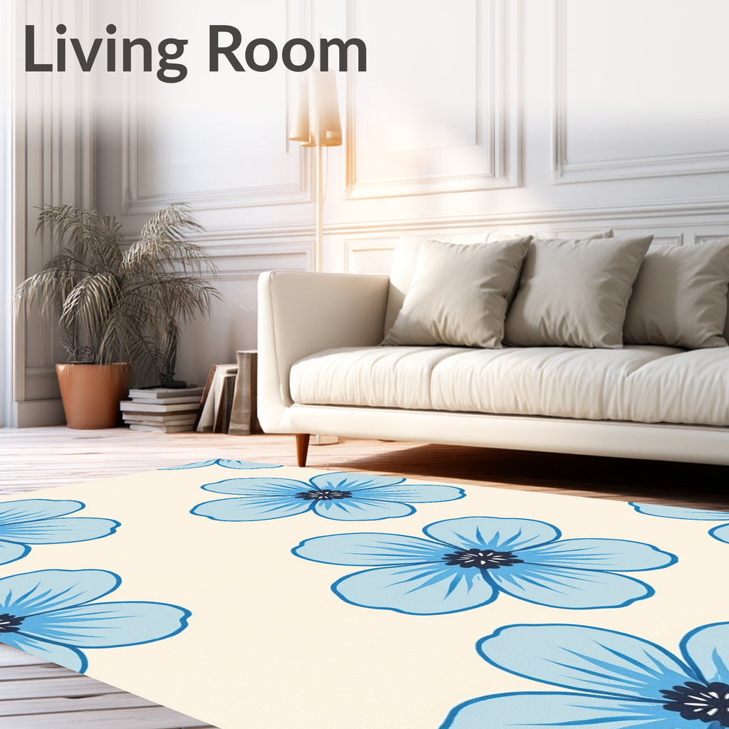 Sky Blue Floral Field Rug