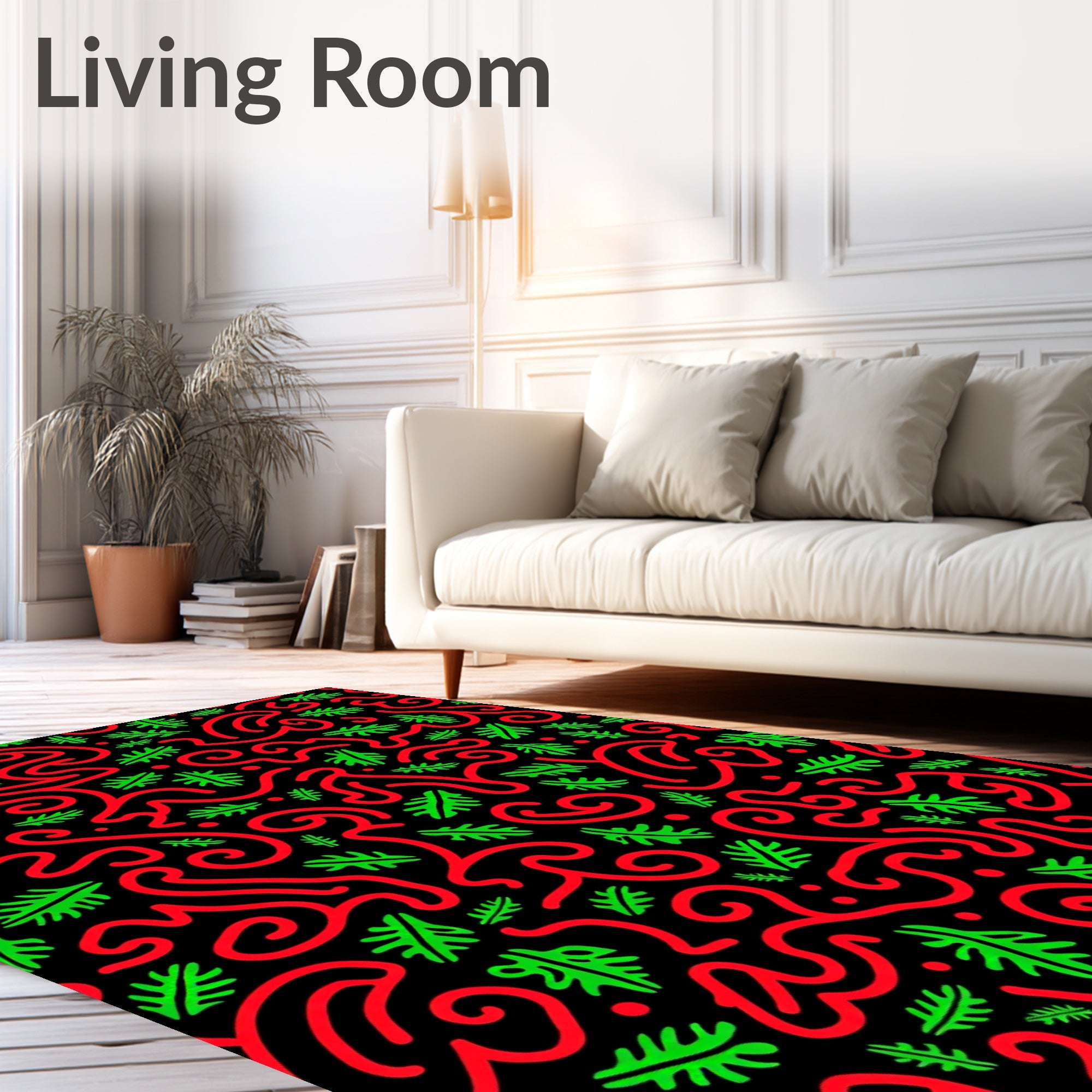 Bold Red Green Abstract Swirls Rug