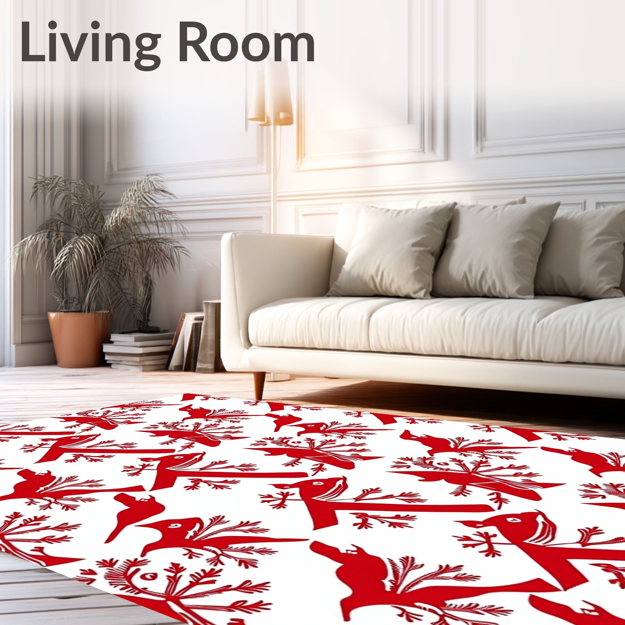 Rustic Red Bird Tree Branch Collage Rug
