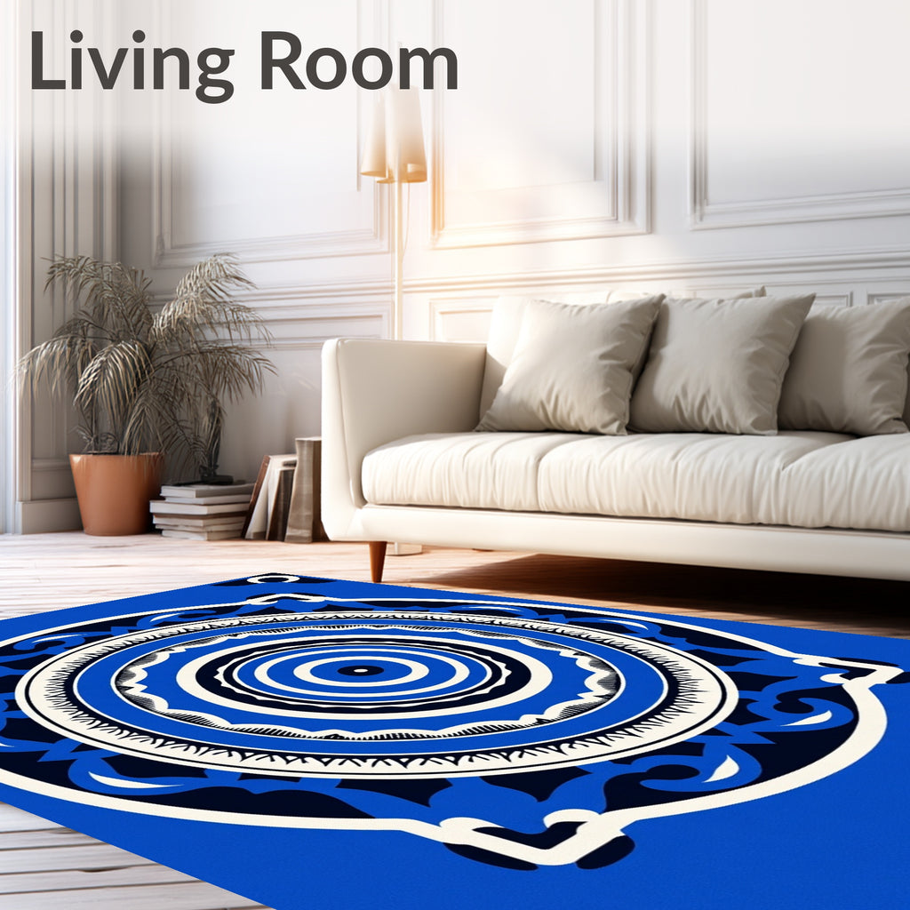 Vibrant Blue Concentric Mandala Rug