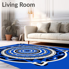 Vibrant Blue Concentric Mandala Rug