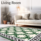 Deep Green Vine Scroll Border Rug