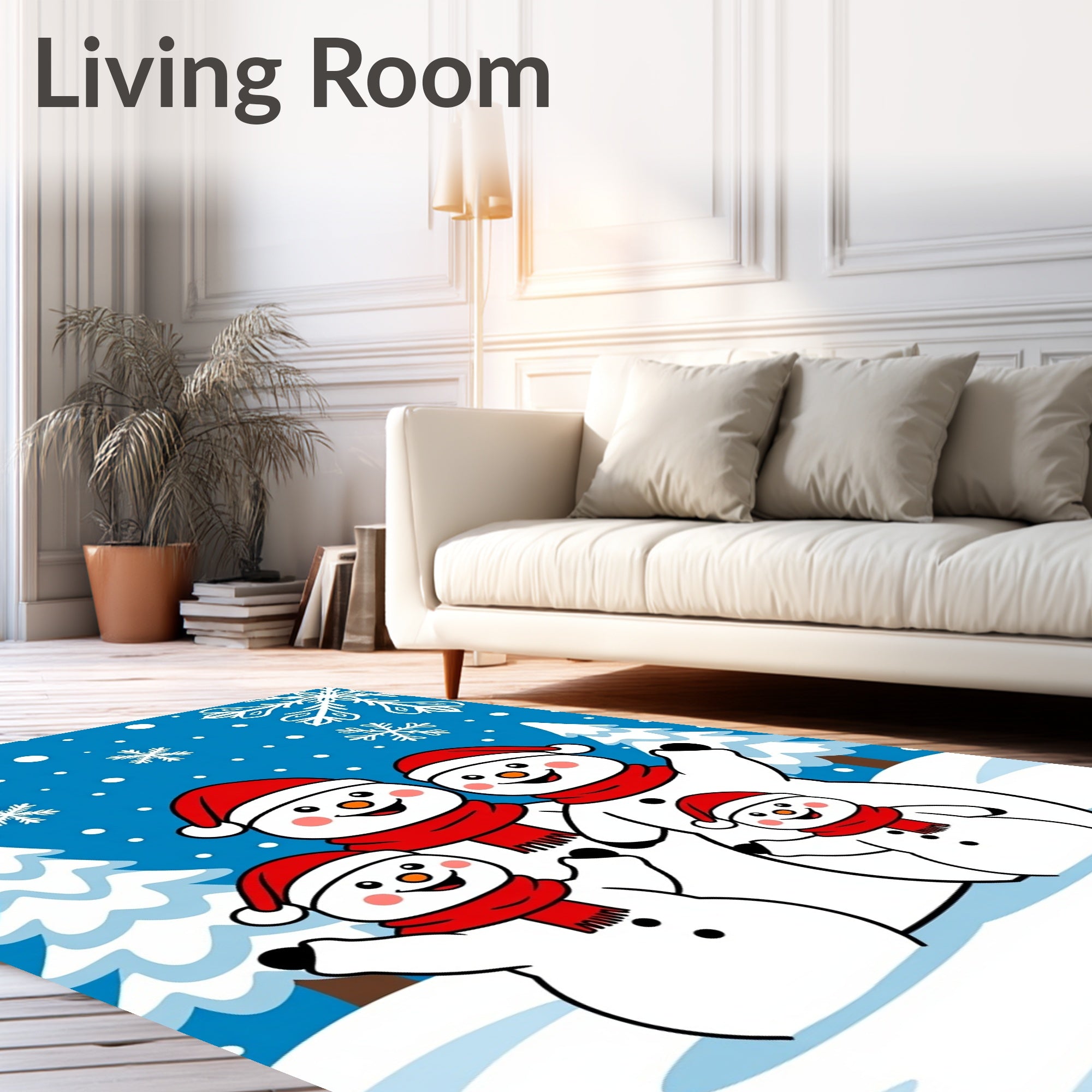 Festive Snowman Family Winter Scene Rug