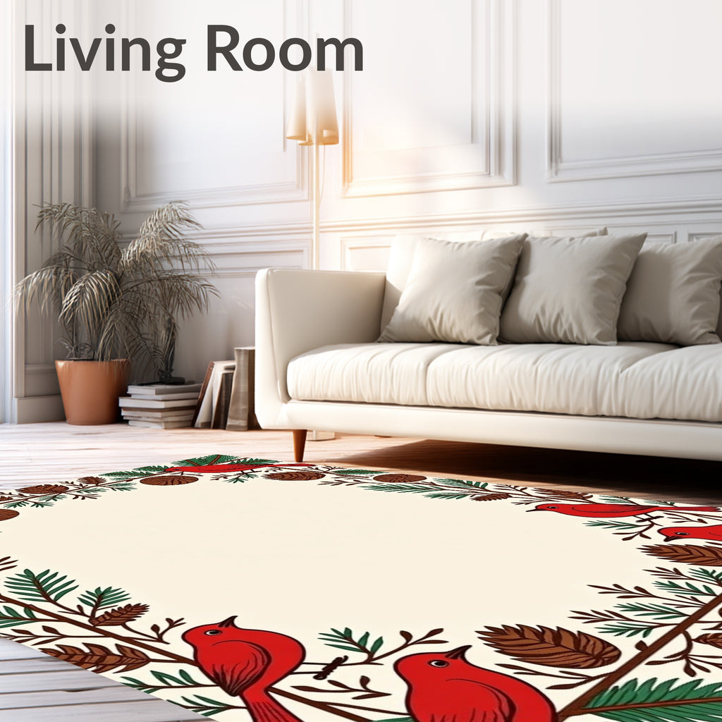 Crimson Cardinal Pine Cone Garland Rug