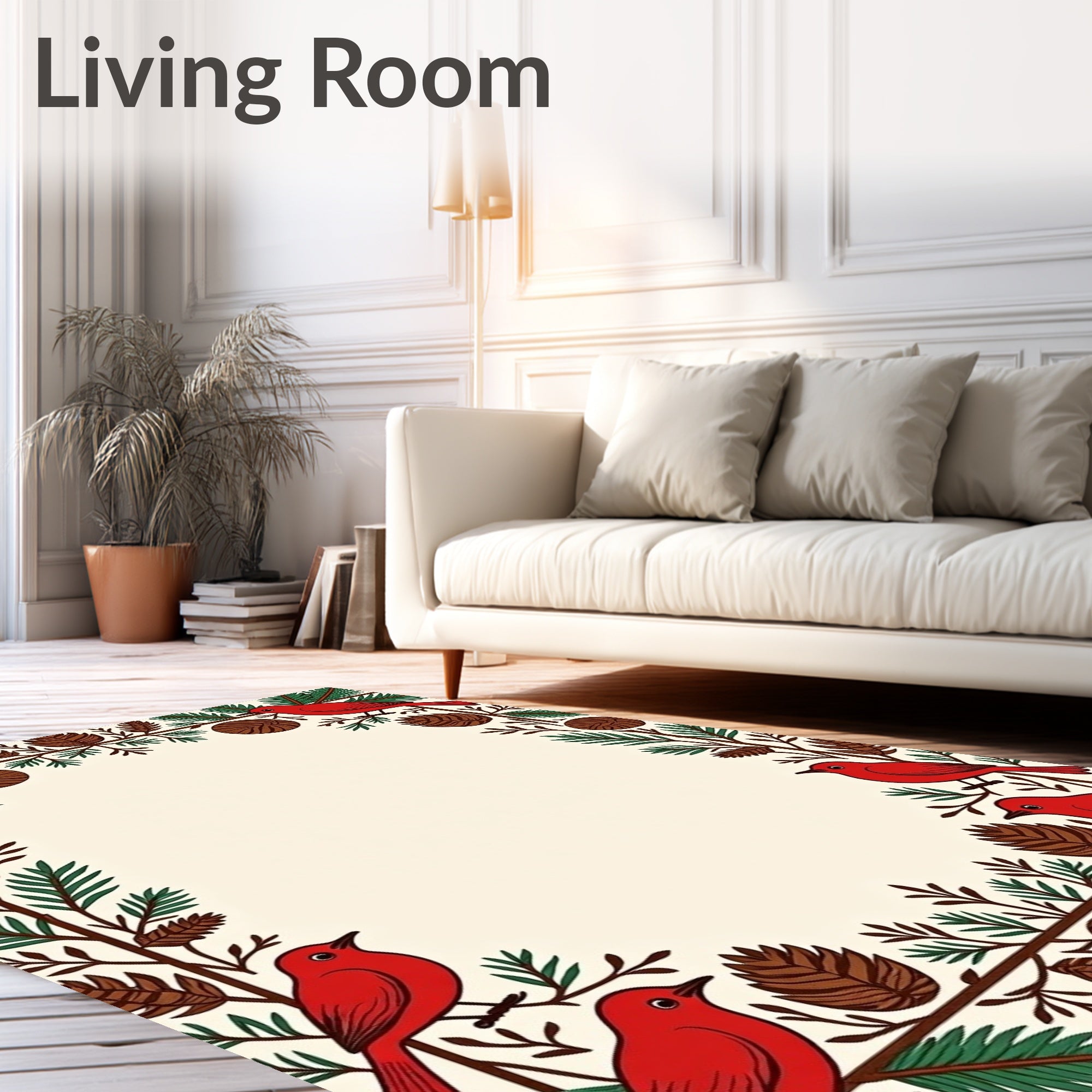 Crimson Cardinal Pine Cone Garland Rug