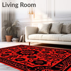 Bold Floral Red Black Border Rug